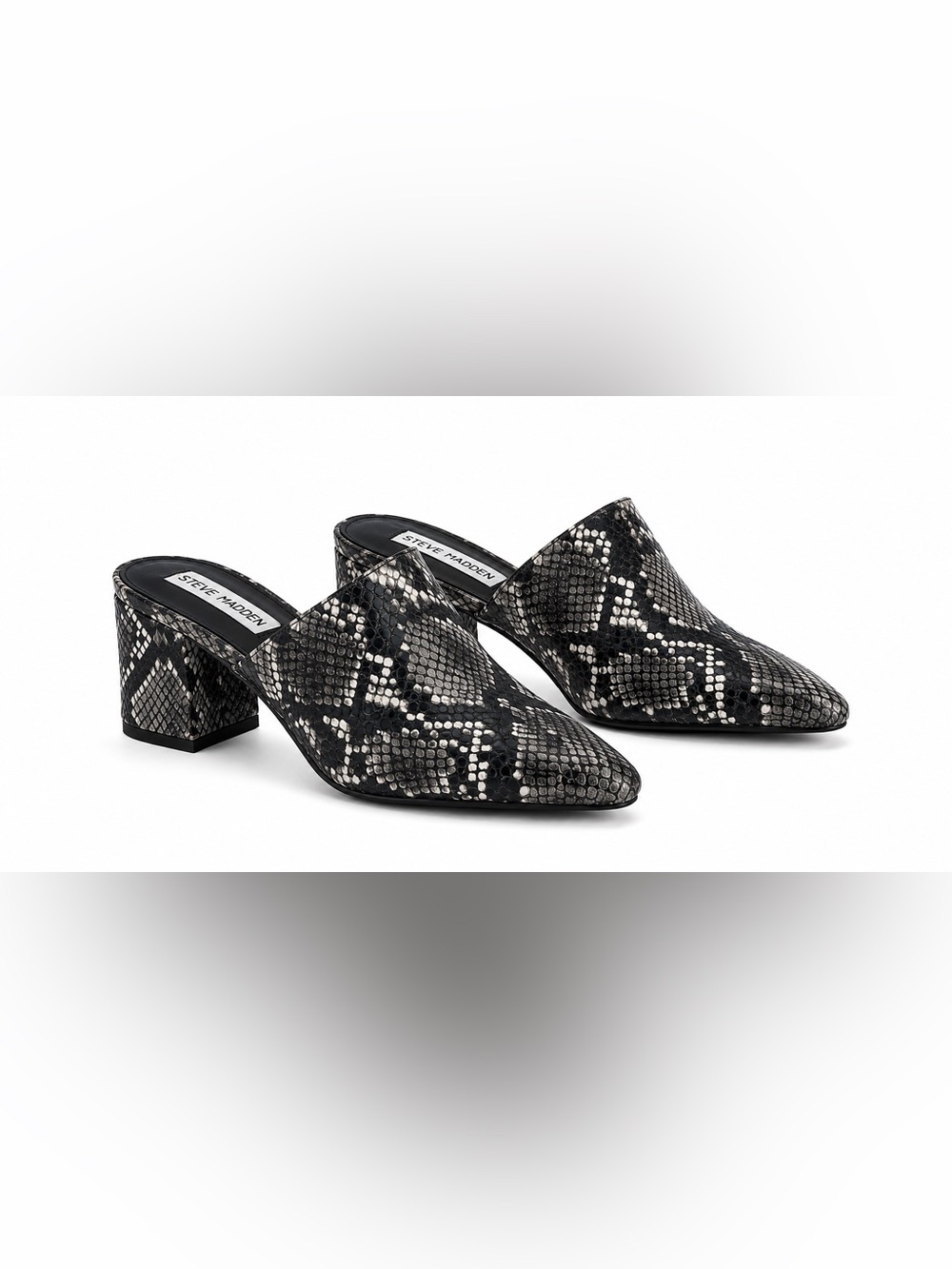 Steve Madden Black and White Snake-Print Pointed Mules CT
